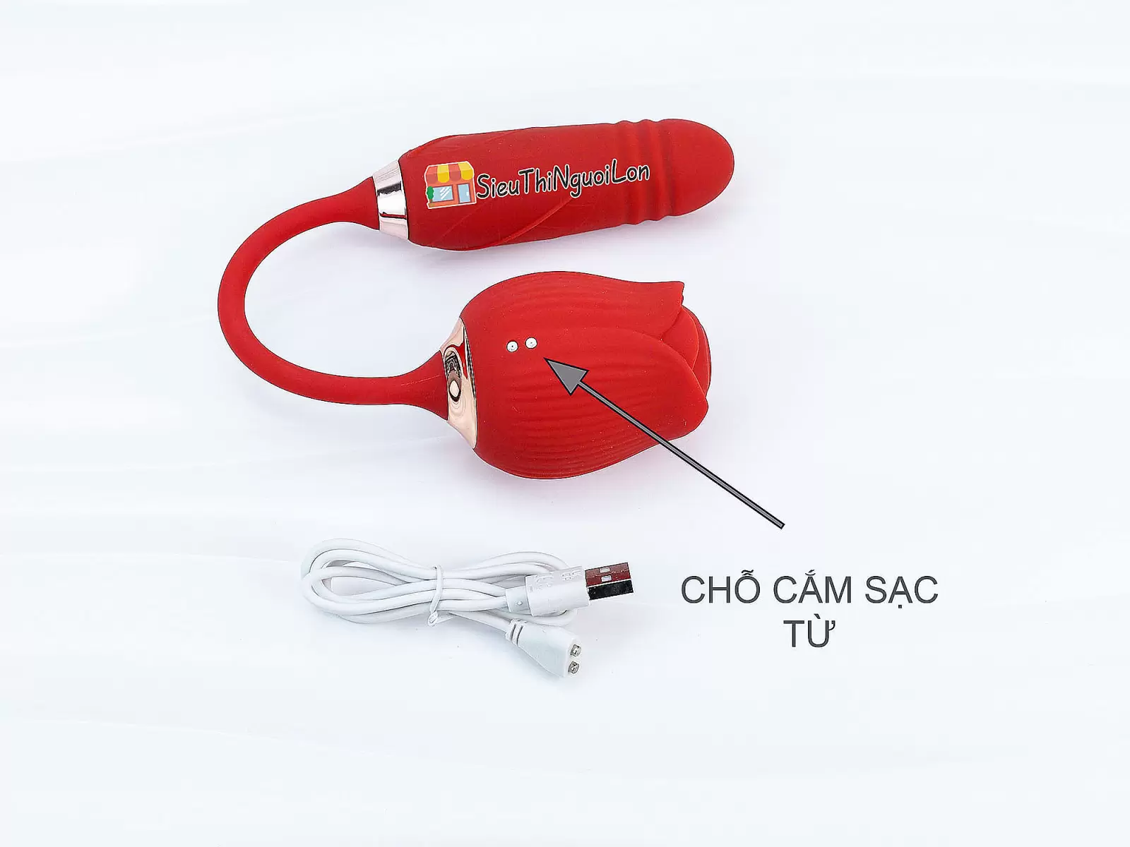 Trứng rung hoa hồng hai đầu lưỡi đánh và trứng rung thụt pin sạc