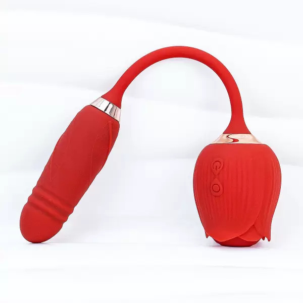 Trứng rung hoa hồng hai đầu lưỡi đánh và trứng rung thụt pin sạc