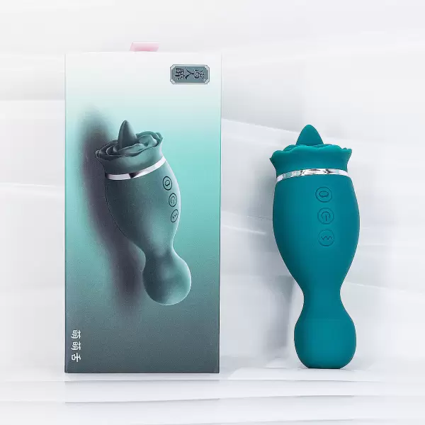 Lưỡi liếm massage 2 đầu hoa hồng xanh cầm tay