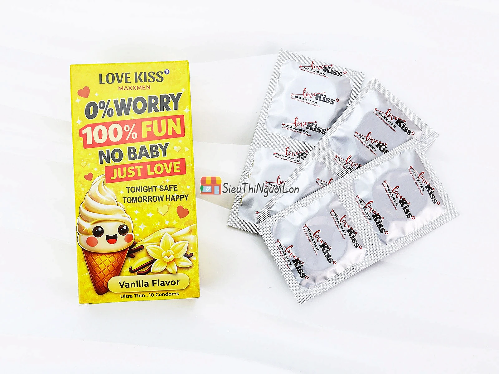 Bao cao su LOVE KISS Vanilla – siêu mỏng, hương vani