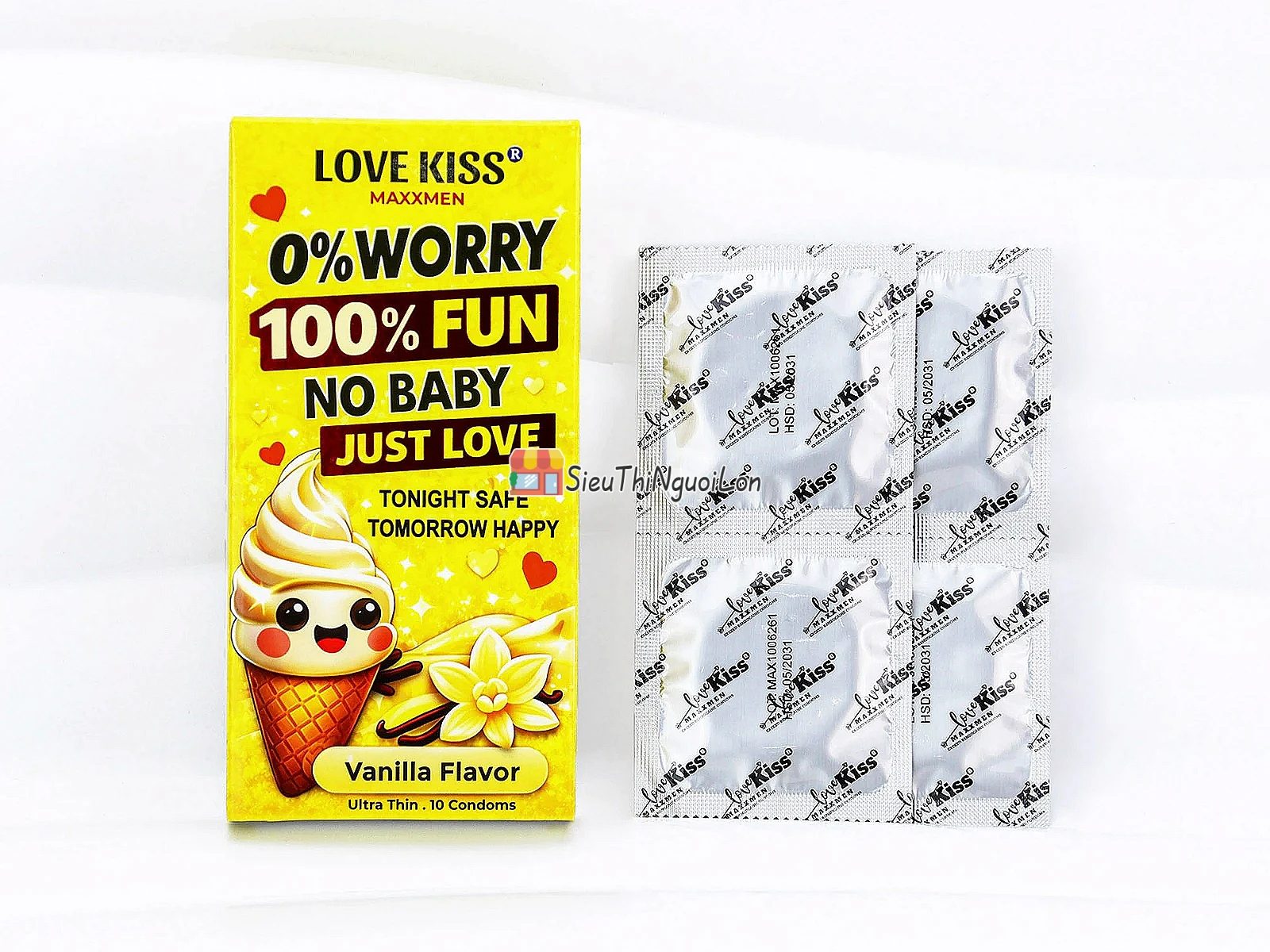 Bao cao su LOVE KISS Vanilla – siêu mỏng, hương vani