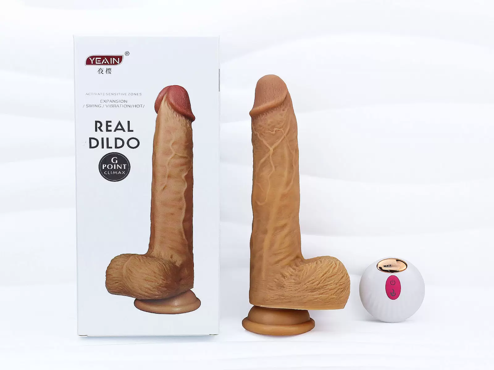 Dương vật giả có đế Yeain Real Dildo rung, thụt phát nhiệt