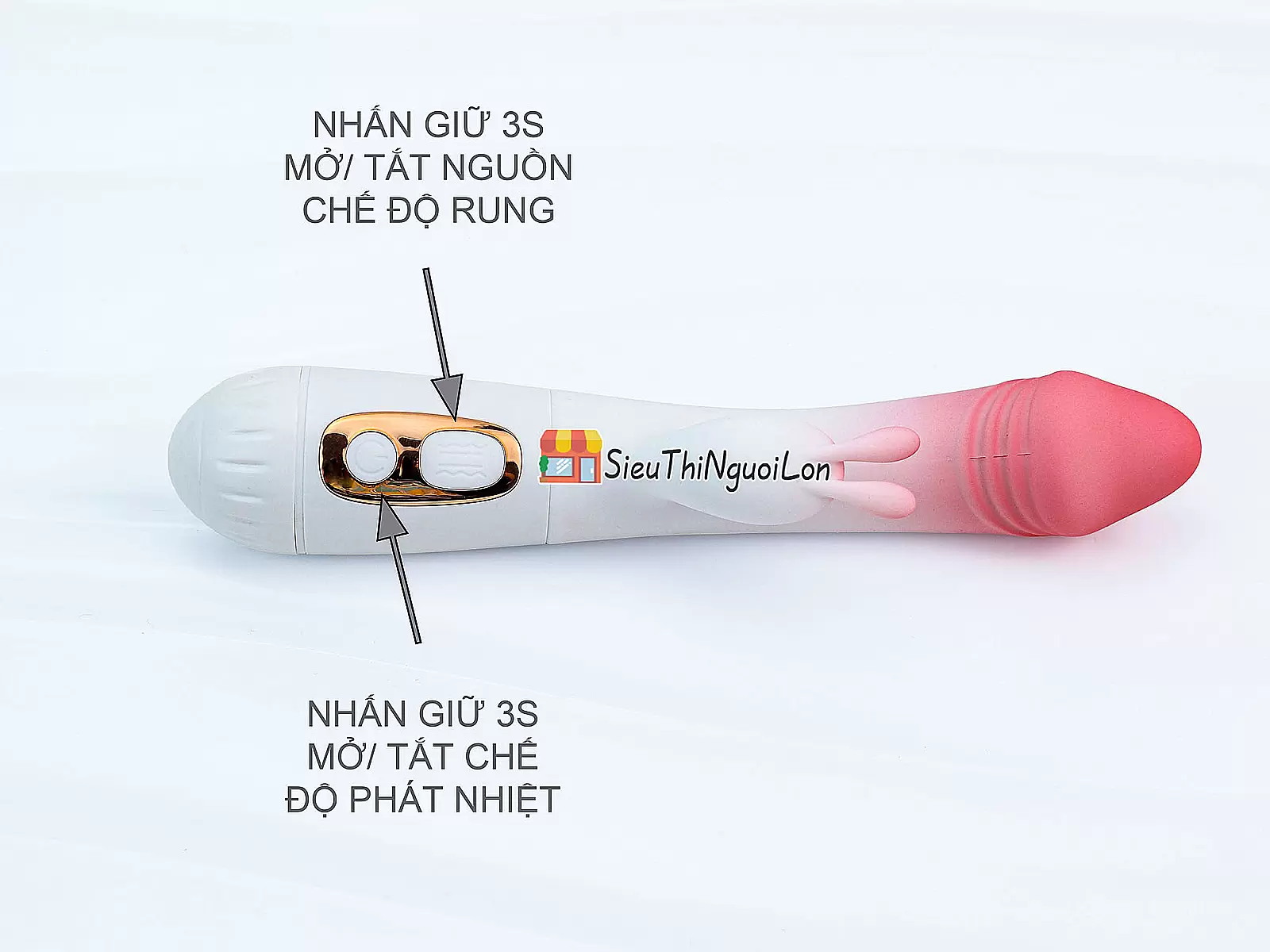 Dương vật giả đa năng có nhánh tai thỏ JIUAI trắng hồng pin sạc