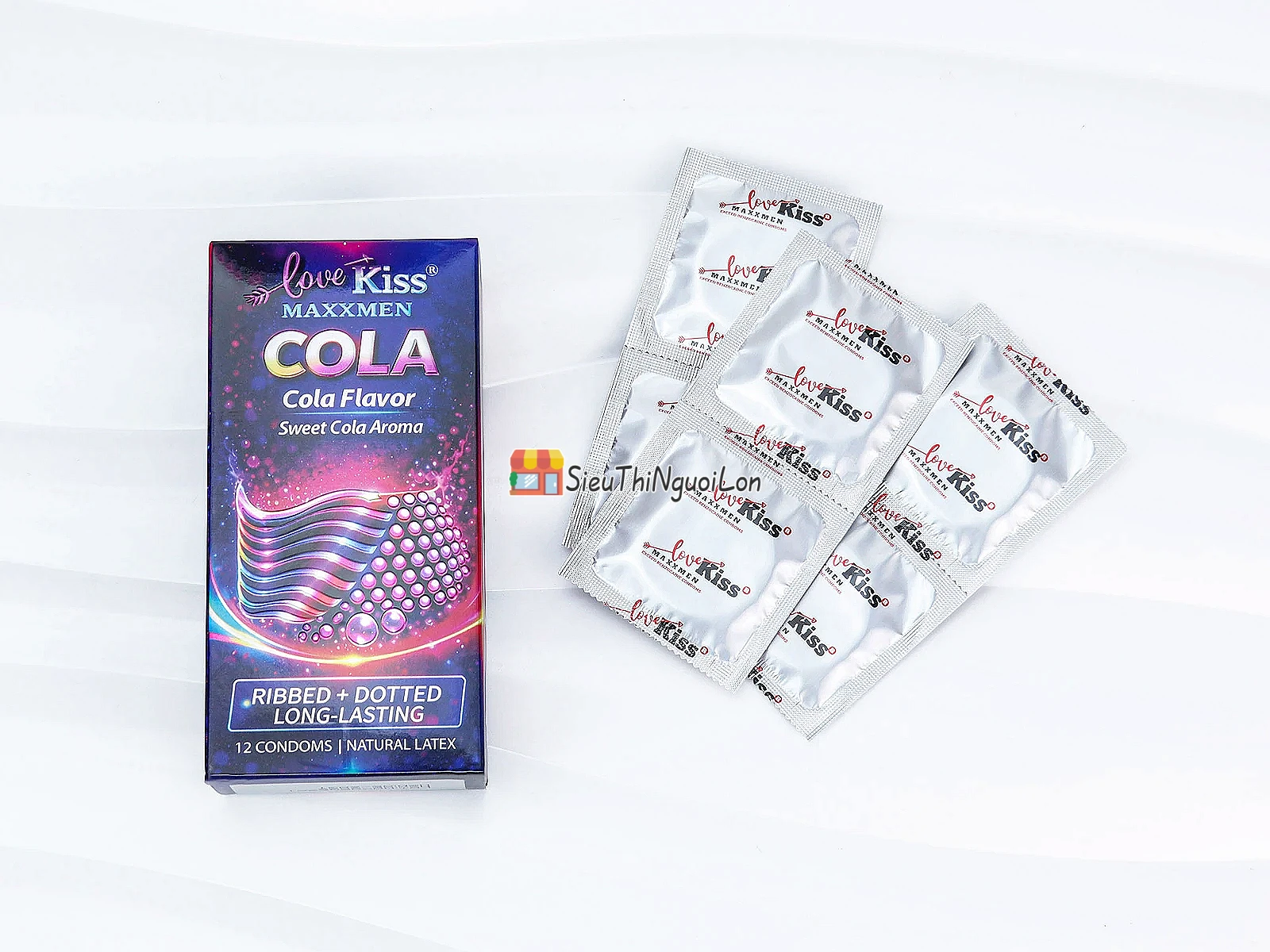 Bao cao su Love Kiss Maxxmen Cola hương Cola ngọt ngào, gân gai kích thích, hỗ trợ kéo dài thời gian