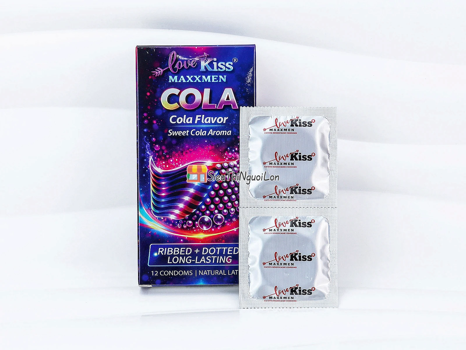 Bao cao su Love Kiss Maxxmen Cola hương Cola ngọt ngào, gân gai kích thích, hỗ trợ kéo dài thời gian