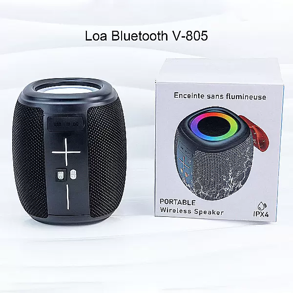 Loa Bluetooth V-805 âm thanh mạnh mẽ, LED đổi màu, chống nước IPX4