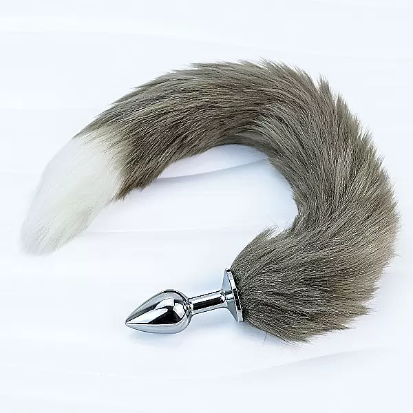 Plug hậu môn inox đuôi sói xám – cosplay lông mượt