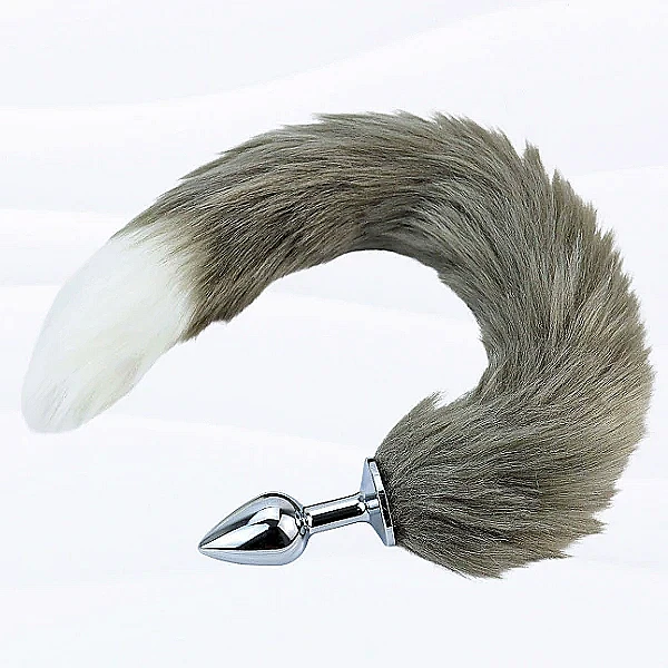 Plug hậu môn inox đuôi sói xám – cosplay lông mượt
