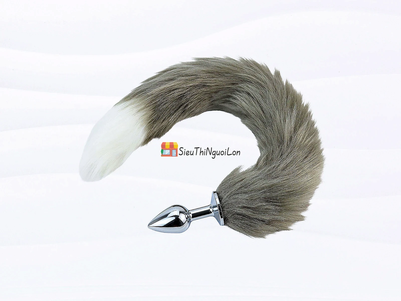 Plug hậu môn inox đuôi sói xám – cosplay lông mượt