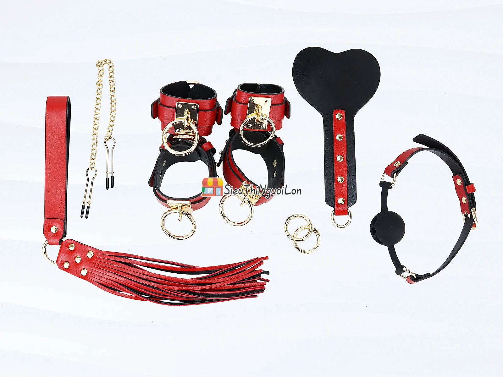 Bộ đồ chơi BDSM cao cấp 10 món – da PU, hộp đựng sang
