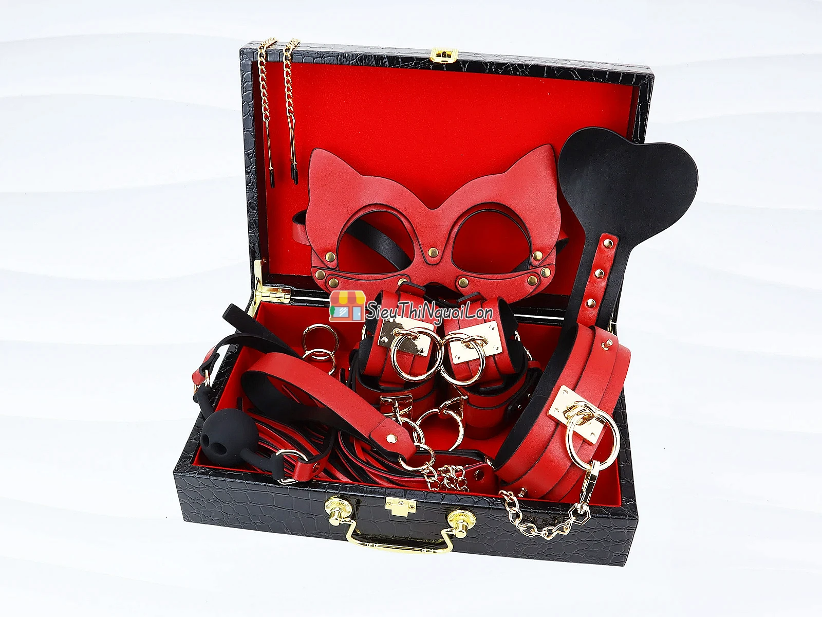 Bộ đồ chơi BDSM cao cấp 10 món – da PU, hộp đựng sang