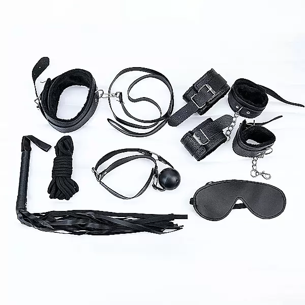 Đồ chơi bạo dâm da đen 7 món bộ phụ kiện quyến rũ cho cặp đôi thích cảm giác mạnh