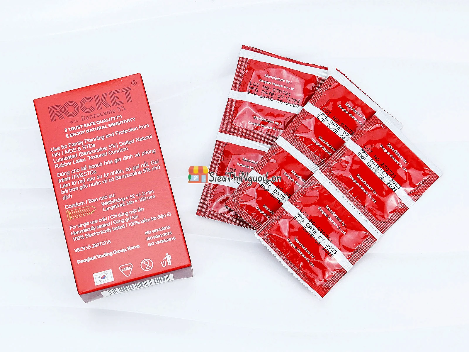 Bao cao su Rocket Benzocaine 5% – gai nổi, kéo dài lâu