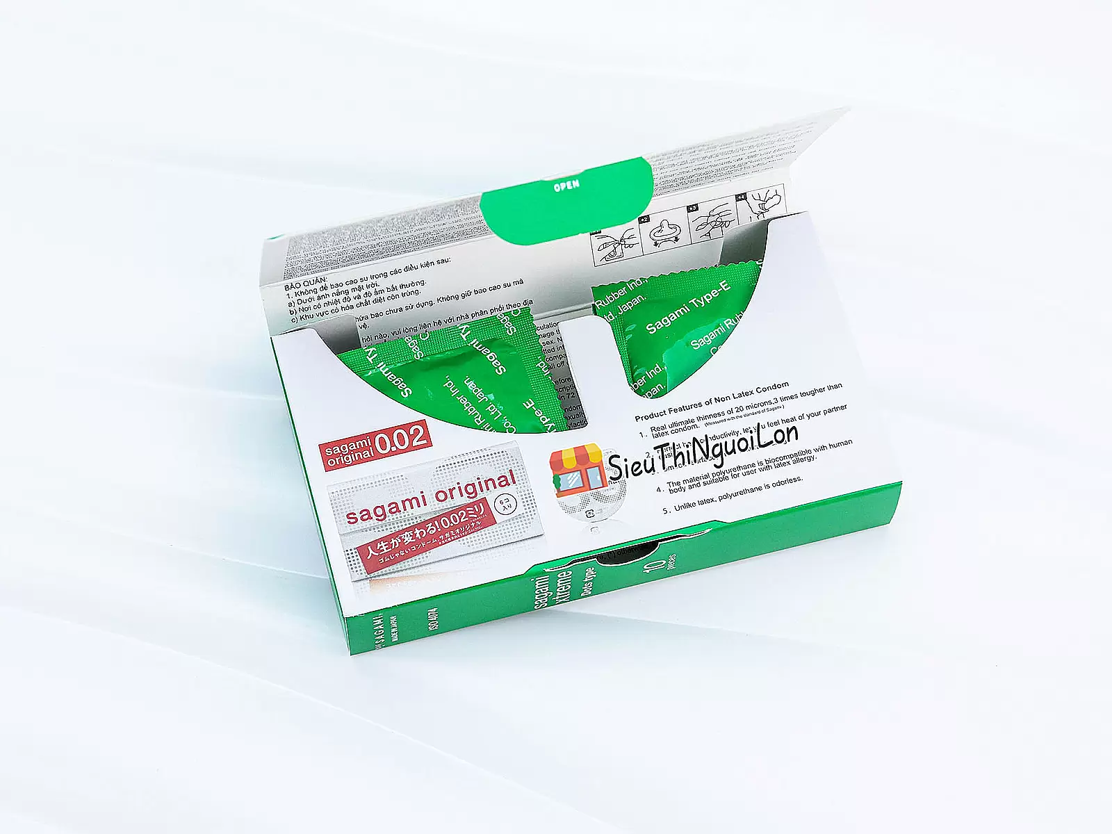 Bao cao su có gai Nhật Bản Sagami Xtreme Green Siêu Mỏng 10 bao