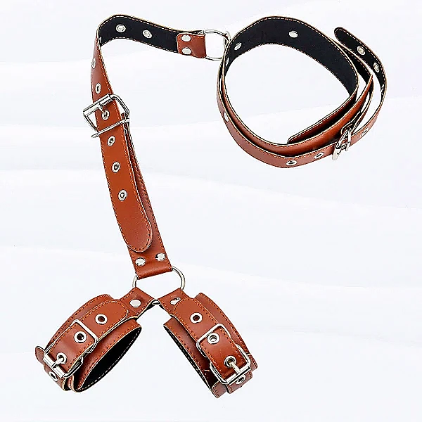 Còng cổ + còng tay da BDSM – bondage cao cấp