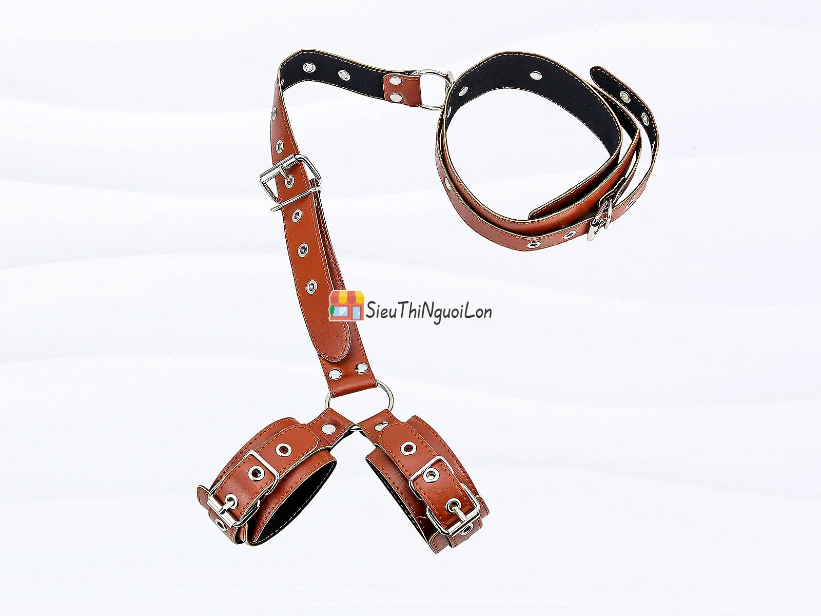 Còng cổ + còng tay da BDSM – bondage cao cấp