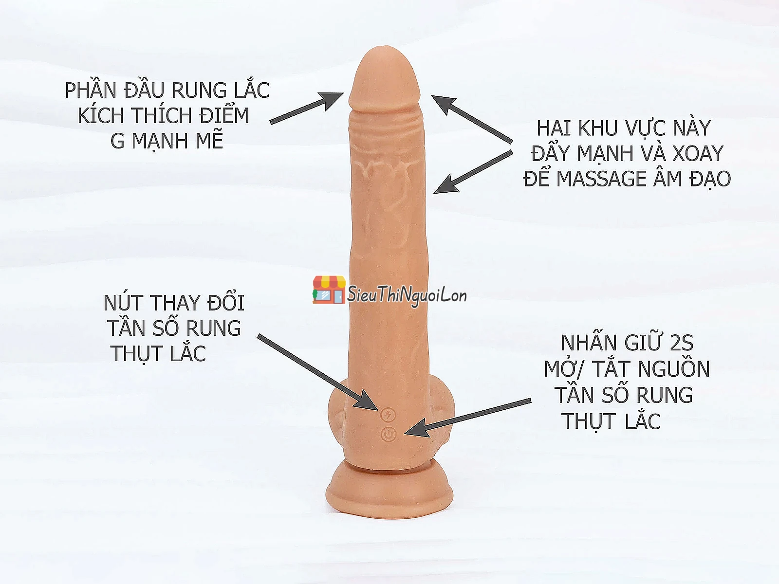 Cu giả có đế Knight Tornado – rung, thụt, lắc, 8 chế độ