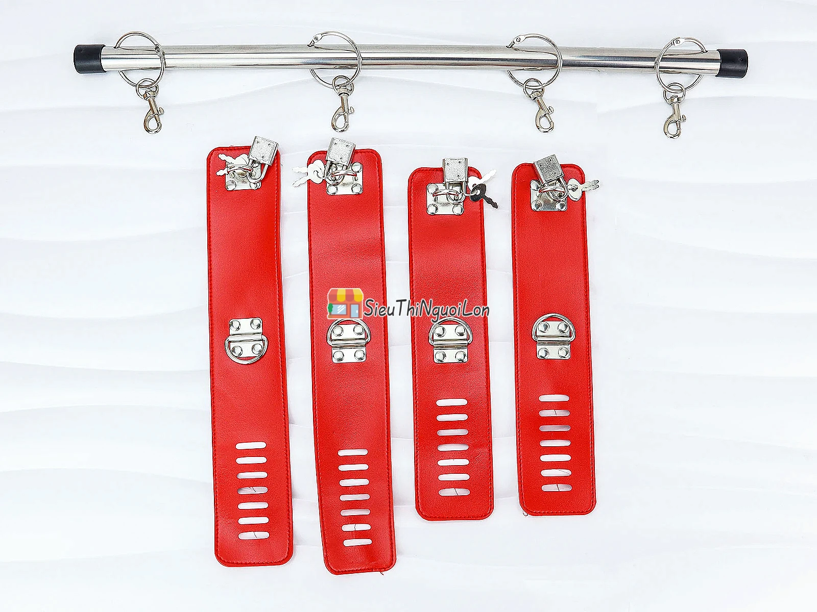 Bộ khóa tay chân đỏ đen – thanh treo inox, da PU