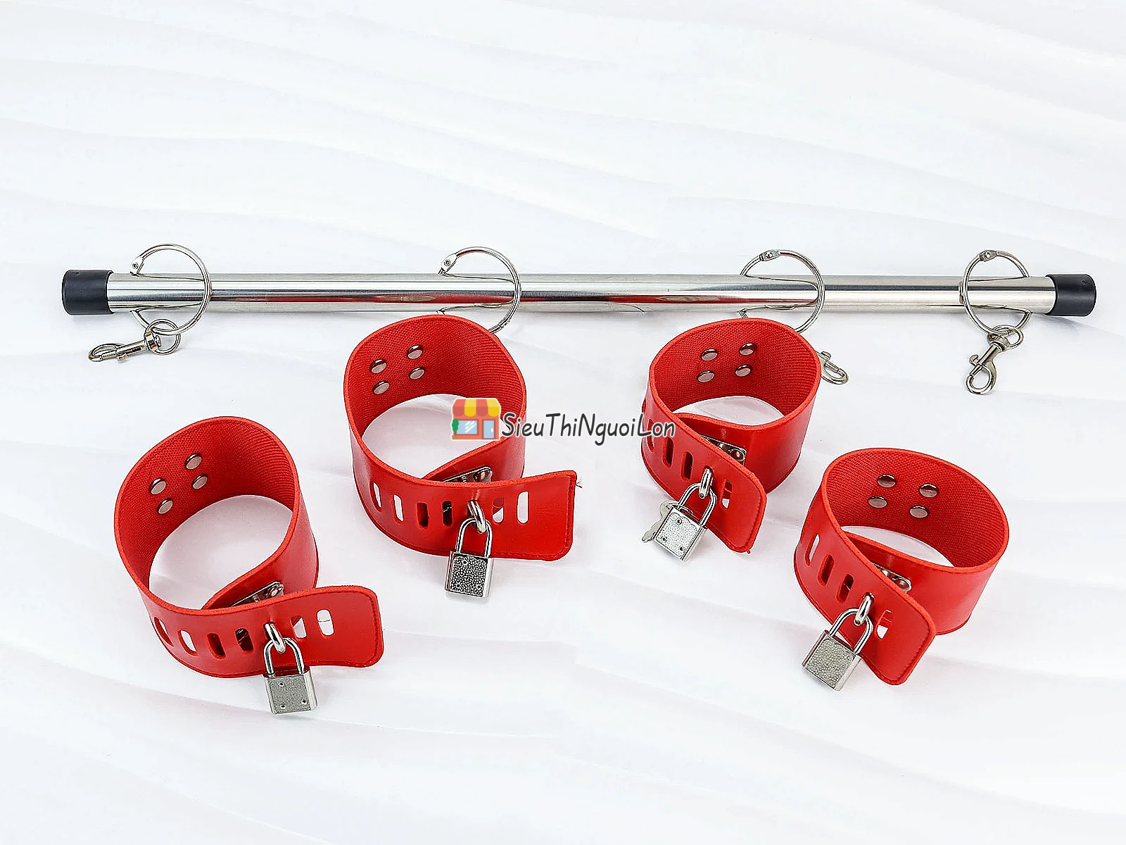 Bộ khóa tay chân đỏ đen – thanh treo inox, da PU