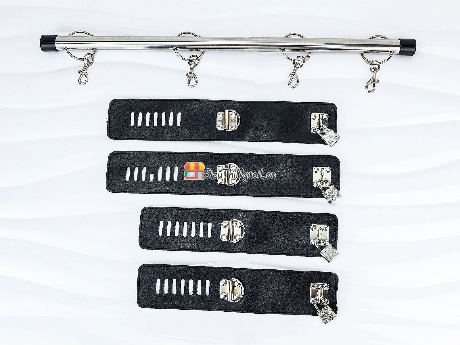 Bộ khóa tay chân đỏ đen – thanh treo inox, da PU