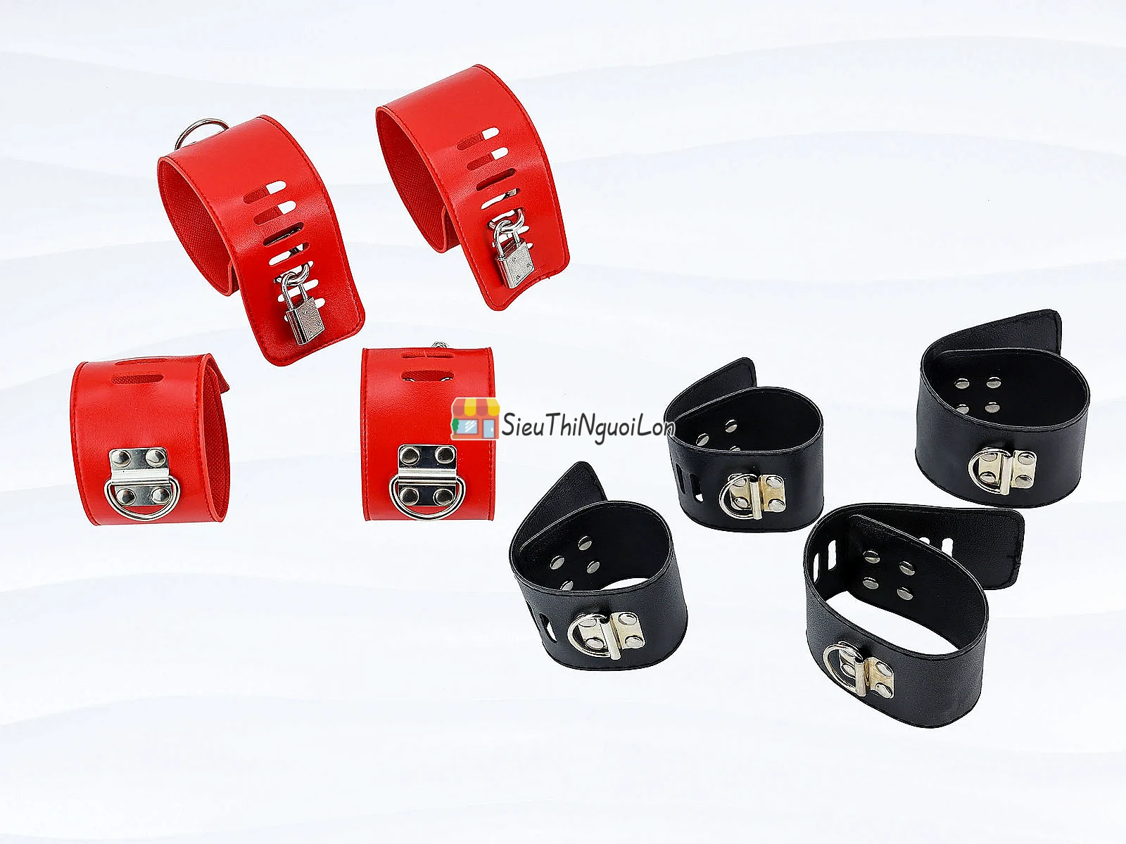 Bộ khóa tay chân đỏ đen – thanh treo inox, da PU