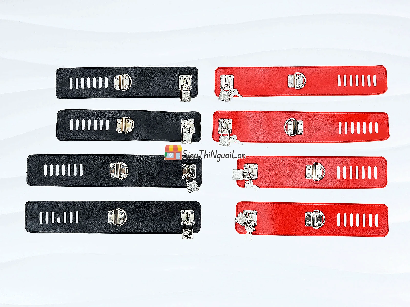 Bộ khóa tay chân đỏ đen – thanh treo inox, da PU