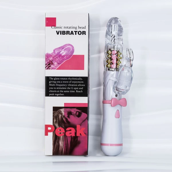 Dương vật giả đa năng Peak rung xoay bi có nhánh trong suốt pin sạc