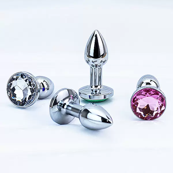 Plug hậu môn inox mini nhiều màu – có đế đá pha lê