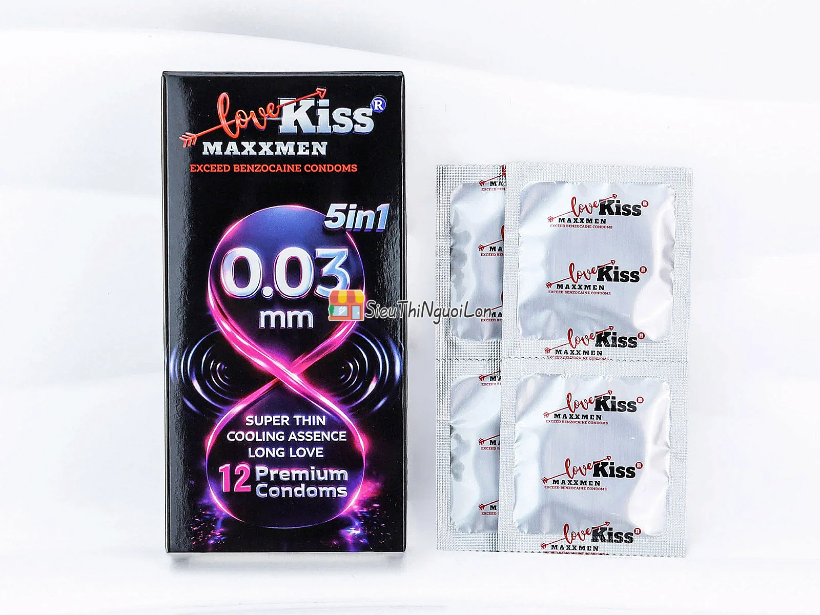 Bao cao su Love Kiss MaxxMen 0.03mm 5in1 – mát lạnh, kéo dài